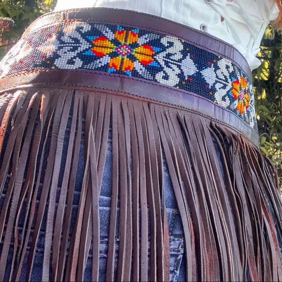 Beaded fringe hippie/western leather belt - Picture 4 of 5